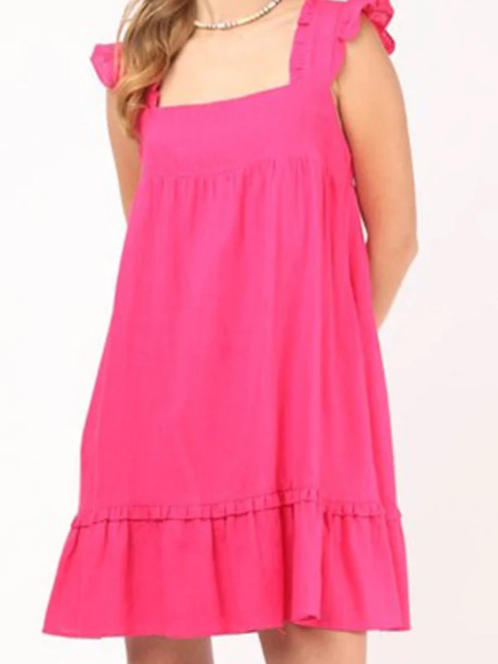 Bright Pink Ruffle Strap Mini Dress